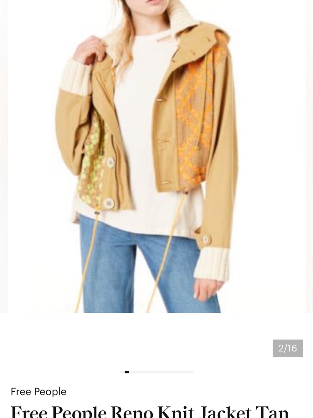Free People Reno Knit Jacket Tan Crochet Hooded Zip Button Front Small - Picture 3 of 17